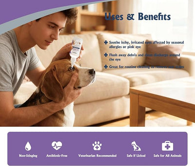 Dog and Cat Eye Wash | Eye Drops for Dogs and Cats Vet-Recommended Pet Eye Infection Treatment to Soothe Infection Allergy, Relieve Dry Eyes Pink Eyes, Pet Tear Stain Cleaner - 50ml