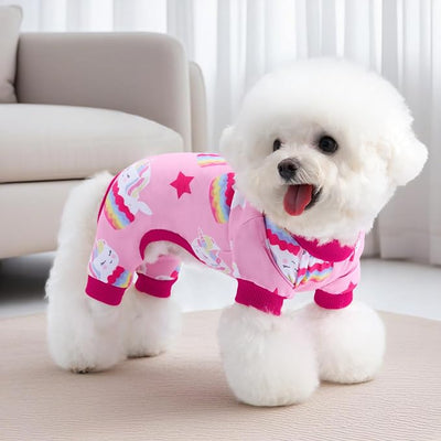 XPUDAC 4 Pack Dog Pajamas Soft Strechy Duck Pink Print Dog Clothes for Small Medium Dogs Girl Boy Cat Apparel, XL