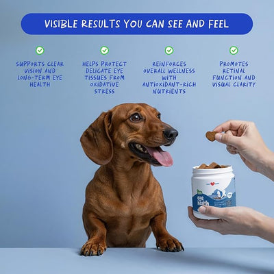 Eye Support for Dogs 90 Soft Chews - Vision, Omega 3 & Antioxidant | With Cod Liver Oil, Omega 3 EPA & DHA fatty acids. Supports eye health, vision & acts as antioxidant for dogs.