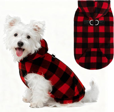 EXPAWLORER Dog Hoodie Fleece Sweater Vest, Plaid Dog Sweatshirt Fall Winter Pet Clothes with Leash Ring, Sleeveless Warm Cozy Puppy Clothing for Cat Small Medium Large Dogs Girl Boy, Checkered S
