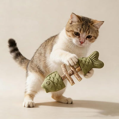 Purrident - Fix Cat Dental Health, Natural Dental Chew for Cats, Fishbone Shape Cat Teething Toy with Catnip, Durable Feline Tooth Care Tool for Indoor & Adult Cats (3PCS-D)
