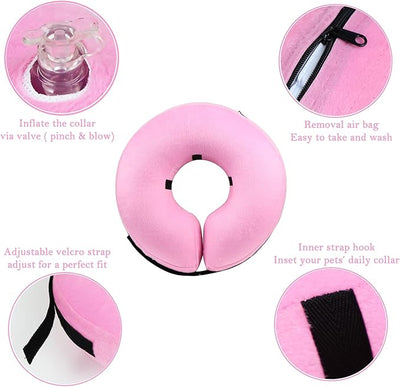 Inflatable Dog Cone Collar for After Surgery, Doggie Neck Blow up Donut Recovery ECollar, Soft Adjustable Dog Cone for Small Medium Large Dogs and Cats