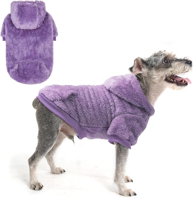 SCENEREAL Fleece Dog Sweaters Hoodie for Small Medium Large Dogs Girls Boys, Plush Fuzzy Dog Clothes Hoodies with Leash Hole, Winter/Fall Puppy Cold Weather Coat, Sherpa Hooded Sweatshirt, Purple S