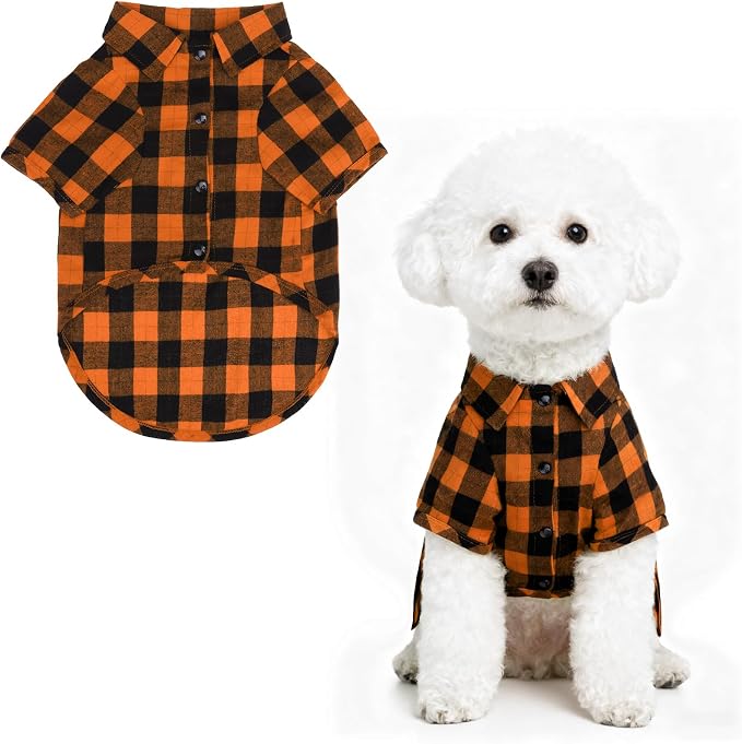 PUPTECK Plaid Fall Dog Shirt, Cute Puppy Cat Polo T-Shirt, Soft Pet Clothes Boy for Small Medium Dogs, M