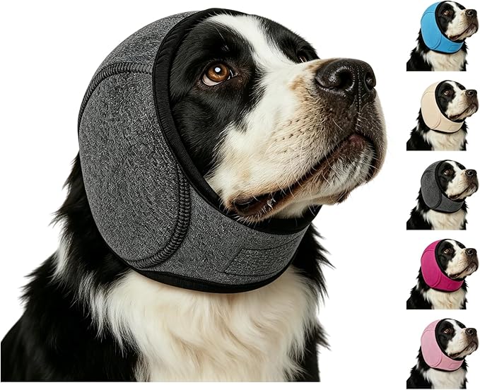 Zenpup Noise Cancelling Ear Wrap, Dog No Shake Ear Muffs Noise Protection Firework Thunder Vacuum, Comfortable Quiet Dogs Calming Hoodie, Adjustable for Grooming Bathing & Swimming (Black, Medium)