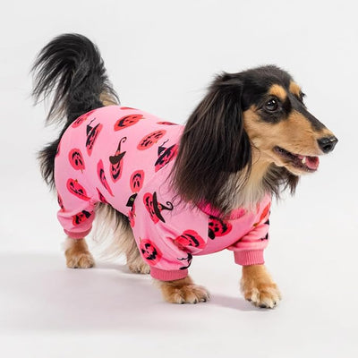 Fitwarm Halloween Jack O Lantern Dog Pajamas, Funny Costumes for Small Dogs Girl, Pet Outfit, Pink, Black, XL