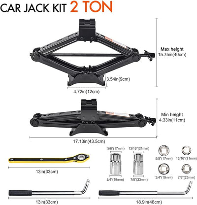 Scissor Car Jack 2 Ton (4409 lbs) Tire Changing Kit with Lug Wrench - Emergency Kit for Car, SUV, MPV
