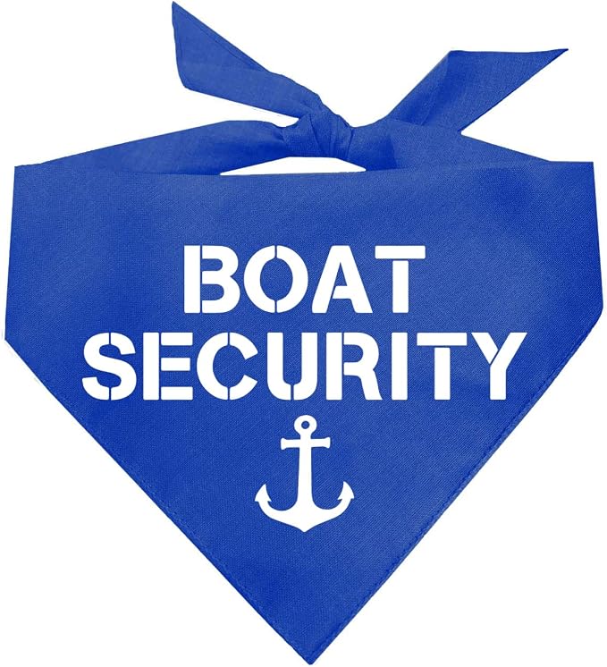 Boat Security Dog Bandana | 100% Cotton Adjustable Triangle | Made in USA | Boat Lover | Captain | Beach | Lake | Funny Outfit Prop Photoshoot |Royal, One Size (243)