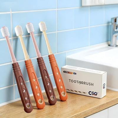 CGO 360° Silicone Pet Toothbrush - Dog Toothbrush for Small Dogs & Cats, 4-Pack Round Head, Extra Soft Bristles, Dental Cleaning and Oral Hygiene for Puppies and Kittens (2 Orange, 2 Brown)