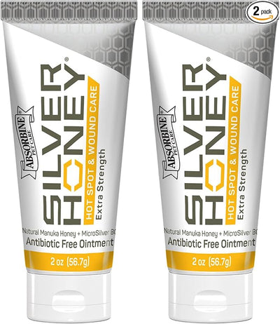 Absorbine Silver Honey Hot Spot & Wound Care Ointment 2oz Tube, Manuka Honey & MicroSilver BG, Medicated for Dogs, Cats, Small Animals (Pack of 2)