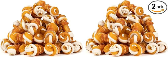 MON2SUN 2.5" Rawhide Free Dog Treats with Mixed Vegetables, Chicken Wrapped Mini Knot Bones for Small Dogs, Healthy Snacks for Balanced Nutrition, 21.2oz (Pack of 2)