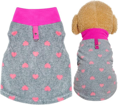 Rbenxia 1 Piece of Grey Dog Heart Sweater with Leash Ring Soft Fleece Vest Dog Pullover Warm Jacket Pet Dog Clothes Winter Dogs Outfits for Small Puppy Cat Pets (X-Small)