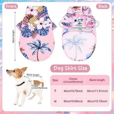 Small Summer T-Shirts Set Include Adjustable Pet Hat with Ear Holes Breathable Hawaiian Dog Shirt Heart Shape Sunglasses Beach Outfit Set for Puppy Small Medium Pets Dog Cat(Pink,S)