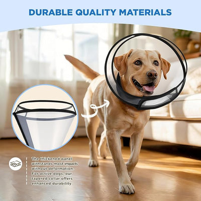 BONTHEE Dog Cone Collar for Surgery Recovery,Adjustable Transparent Pet Recovery Collar for Large Medium Small Dogs & Cats, Protective Elizabethan E-Collar for Wound Healing, Anti-Lick & Bite-L