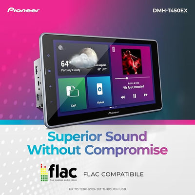 Pioneer DMH-T450EX 9" Capacitive Touchscreen, Floating Display – Alexa, Bluetooth, Backup Camera, FLAC, Short Chassis, USB, AM/FM Radio, 13-Band EQ, RCA Preouts