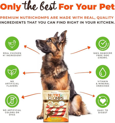 NutriChomps Dog Chews – 6-inch Twists, Easy to Digest, Rawhide-Free Dog Treats, Healthy, 12 Count, Real Chicken, Peanut Butter and Milk flavors