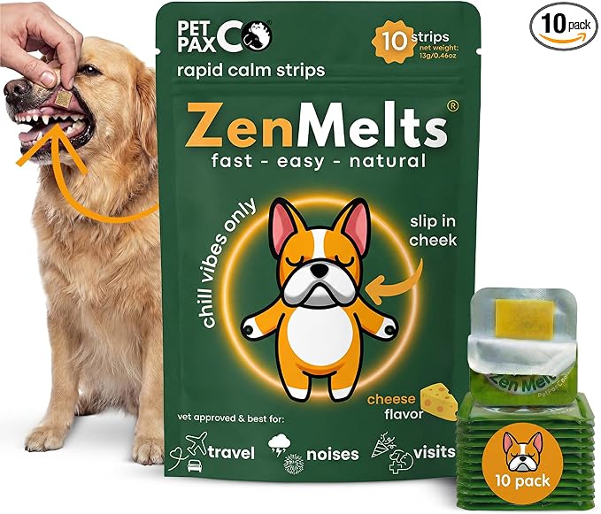 Calming Strips for Dogs – Fast-Acting Anxiety Relief & Sleep Support with Melatonin and Chamomile - Dog Calming Chews Alternative, Helps Reduce Stress During Fireworks & Travel (10 Pack)