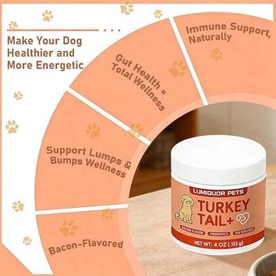 Lumiquor Tu-rk-ey Tail for Dogs, Lumiquor Tu-rk-ey Tail Mushroom Powder, Support Your Mature Dog’s Immunity, Gut, Skin, (1pcs)