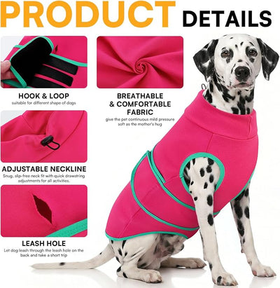 Queenmore Dog Anxiety Calming Vest,Gentle Compression Anxiety Suit for Dogs,Soft Stress Relief Dog Thunder Jacket,Breathable Dogs Calming Shirt for Separation,Thunder, Fireworks, Rosered,S