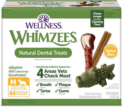 Wellness WHIMZEES Value Pack Natural Dog Dental Treat, Chews, Freshens Breath, Medium Size, 46.6 oz Box, 44 Count