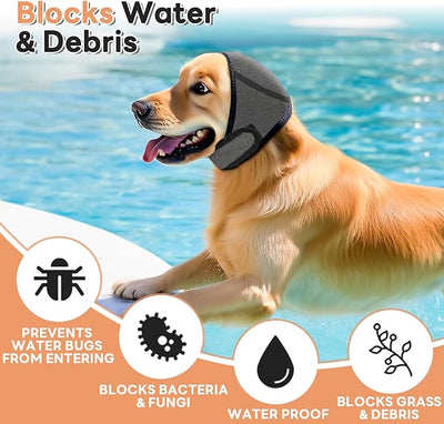 Dog Ear Muffs, No Flap Ear Wrap for Hematoma, Waterproof Calming Hoodie for Bathing, Grooming, Drying & Noise Relief