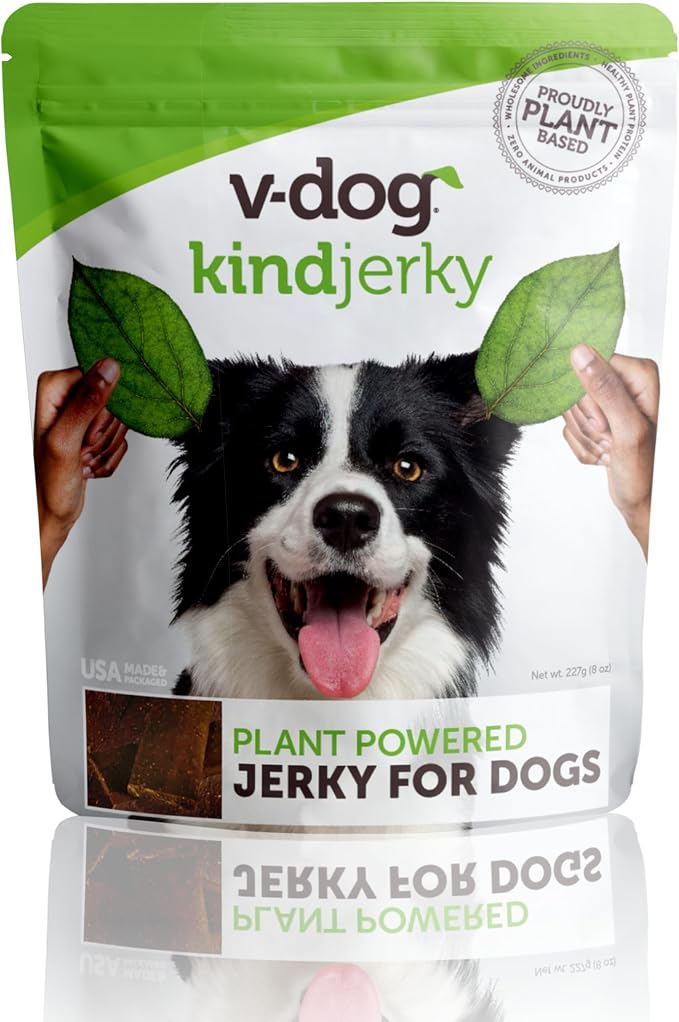 V-dog Kind Jerky - 100% Vegan Jerky Dog Treats - Plant Based Protein and Superfoods - 8 Ounce - All Natural - Made in the USA