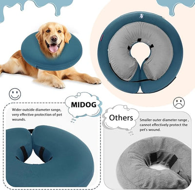 MIDOG Inflatable Dog Cone, Soft Donut Recovery Collar Alternative After Surgery to Help Prevent Licking, Comfy E Collar with Neck Pillow Design, Blue, XL