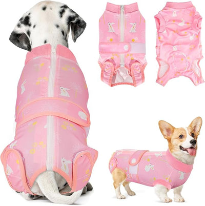 Lukovee Recovery Suit for Dogs, Zipper On Recovery Suit for Female Male Dog, Onesie Abdominal Wounds Cone E-Collar Alternative Prevent Licking Spay Recovery Suit (M, 2PI)
