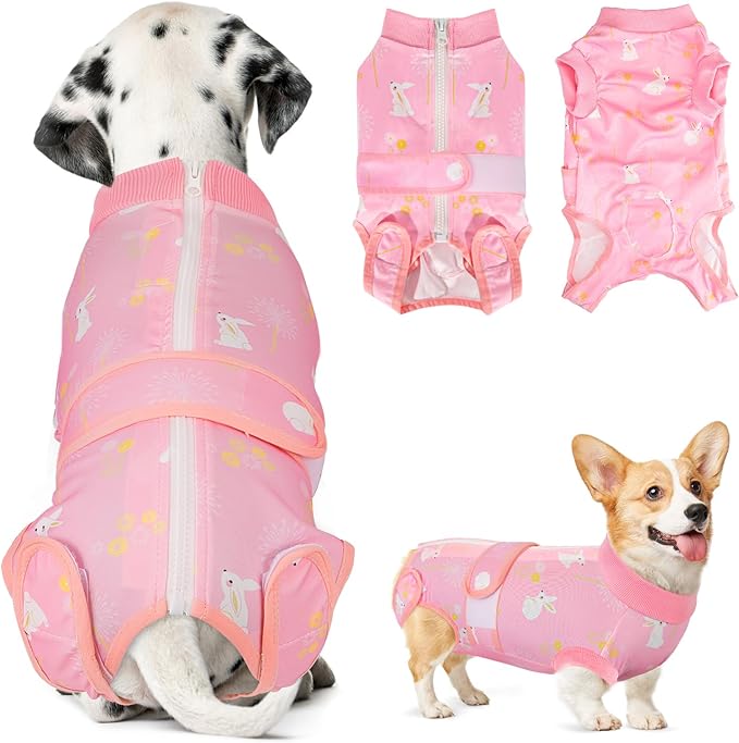 Lukovee Recovery Suit for Dogs, Zipper On Recovery Suit for Female Male Dog, Onesie Abdominal Wounds Cone E-Collar Alternative Prevent Licking Spay Recovery Suit (XXL,2PI)