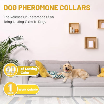 Calming Collar for Dogs 4 Packs, Effectively Relieves Anxiety from Noise, Separation, New Environment, Fireworks, Adjustable 25” Flexible, Lasts 60 Days, Grey, Suitable for All Dog Sizes & Ages