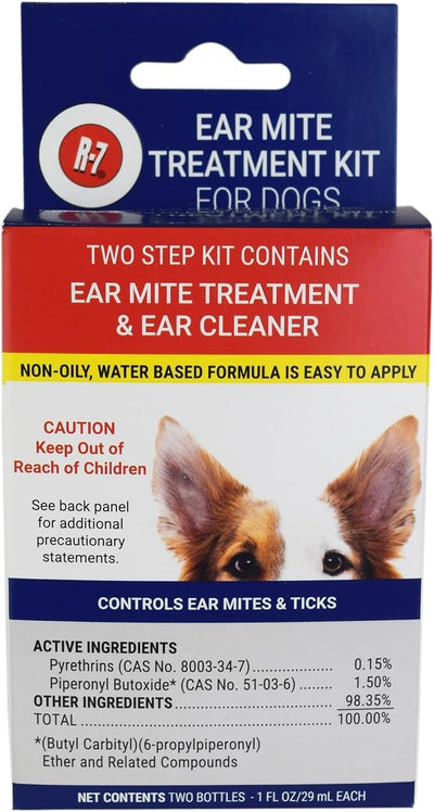 Miracle Care R7 Ear Mite Treatment and Ear Cleaner Kit for Dogs, 1 Ounce Bottles of Each, Controls Ticks and Mites