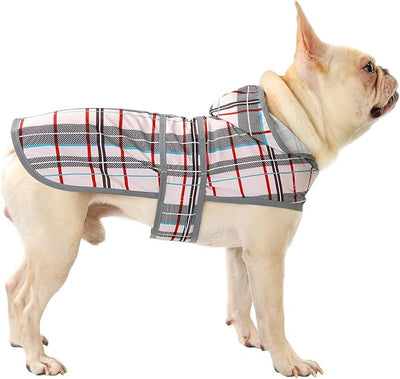 Dog Raincoat for Medium Dogs Waterproof Jacket Hooded Rain Coats with Reflective Strips Leash Hole & Poncho Adjustable Fit (Plaid,M)