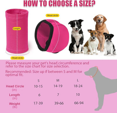 SlowTon Quiet Ears Dog Hoodie - 2 Pcs Ear Wrap Dog Ear Muffs Noise Protection, Anxiety Relief Dogs Hat Calming Hood Head Cover, Pet Headband Ear Protector for Grooming, Force Drying (Pink,L)