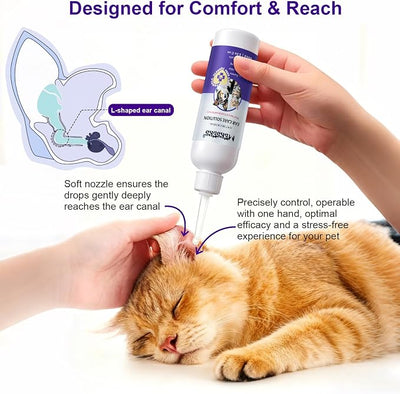 Dog Ear Cleansing Solution Ear Infection Treatment Drops for Dogs Cats Ear Cleaner Wash, Relieves Itchy Ears Redness, Removes Earwax Debris Odor, Gentle Natural 2.03 fl oz