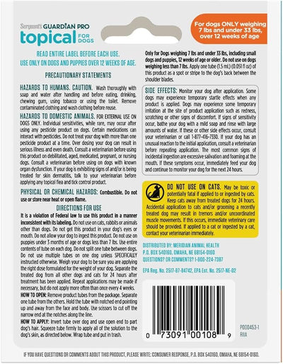 Sergeant's Guardian Pro Flea & Tick Squeeze On Topical for Dogs, 7-33 lbs., 3 Count