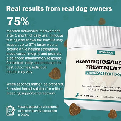 Yunnan Sanqi for Dogs Soft Chew for Hemangiosarcoma, Hemoabdomen, Pericardial Effusion, Cancer Bleeding, Severe Bruising, Ulcer-Related Bleeding, Bloody Stools - 90 Soft Chews
