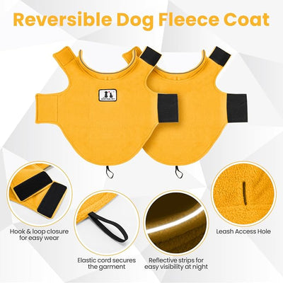 DENTRUN Reversible Dog Coat - Windproof Polar Fleece Vest with Reflective Neck Strips, Hook & Loop Closures, Sleeveless Cold Weather Jacket for Medium Large Dogs (L, Dogs Winter Outerwear)
