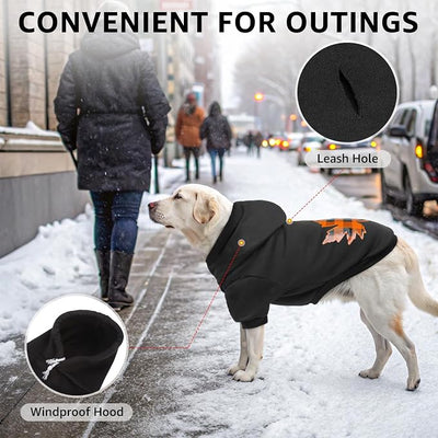 SCENEREAL Thanksgiving Dog Hoodie with Leash Hole Male Female - Warm & Soft Fleece Pet Sweater Clothes Sweatshirt with Leaf Pattern, Cold Weather Coat for Small Medium Large Dogs Puppies, S