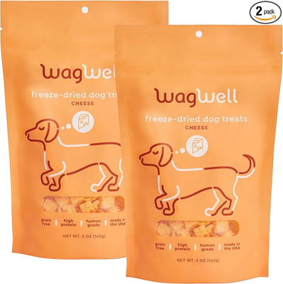 WagWell Freeze Dried Dog Treats, Cheese Flavor | Training Treats, Food Topper, Healthy Snack for Dogs | Human Grade, Grain Free, High Protein | All Natural, Made in USA | 5 oz Bag, 2 Pack