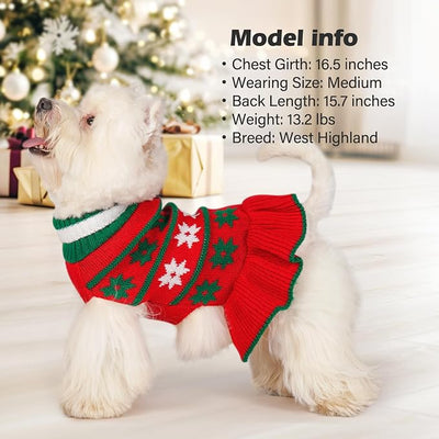 KYEESE Dog Christmas Sweater Warm Dog Sweater for Small Dogs with Leash Hole Cute Dogs Clothes Pet Coats Pet Sweaters Dress for Girl with Snowflake, Girl Red, Medium