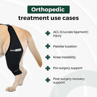 Ortocanis Dog Knee Brace for Hind Leg Support – Flexible Neoprene Knee Brace for Dogs with Joint Instability, Torn ACL, Limping or Osteoarthritis – Comfortable Support for Recovery (XS, Left Leg)