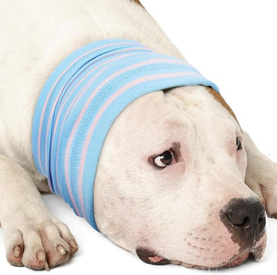 Nanaki Calming Hoodie Dog Grooming Ear Cover Anxiety Relief-No Shake Dog Ear Wrap Hematoma, Striped Head Wrap Snoods for Noise Protection, Bath, Fireworks, Thunderstorm, Blow Drying, Warm-Keeping