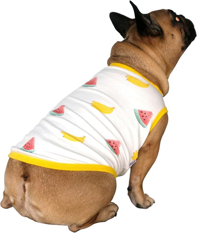 iChoue 100% Breathable Cotton Pug Halloween Cartoon T Shirts Cute Clothes for Dogs Vest Tank Tops Puppy French Bulldog Frenchie English Boston Terrier Watermelon Banana - Small