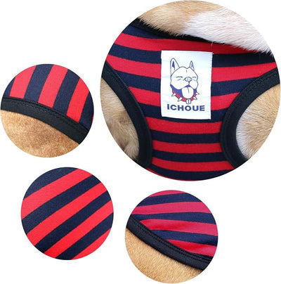 iChoue 2pcs French Bulldog Striped Shirts 100% Breathable Cotton Tank Tops Vests Clothes for Frenchie Dogs, Yellow and Red Stripes, Large