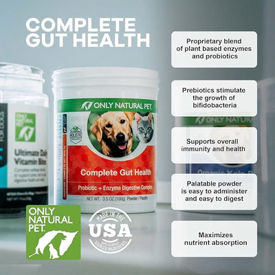 Only Natural Pet Complete Gut Health Complex - Probiotics & Digestive Enzyme Supplement for Dogs & Cats - Promotes Healthy Digestion, Immune System, Nutrient Absorption -3.5oz Powder (Pack of 2)