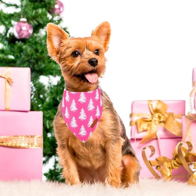 PTDECOR Christmas Dog Bandana, Reversible Holiday Xmas Pet Scarf, Multi Size, Pink Female Christmas Bandanas for Small Dogs Pets (Pink, Small)