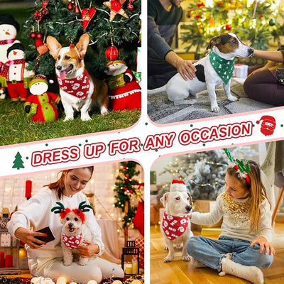 Vivifying Dog Christmas Bandana, 2 Pack Santa Claus and Christmas Tree Dog Scarves for Small Pets and Large Cats, Holiday Pet Costume for Photo Prop, and Party Decor (Small, Red&Green)