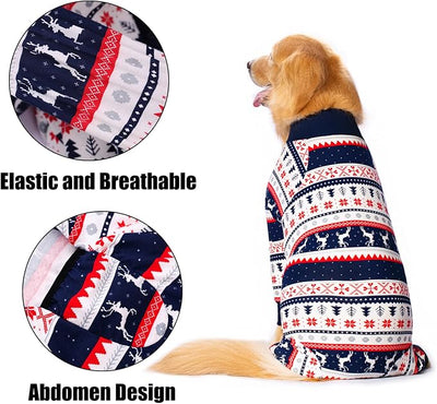 Dog Recovery Suit After Surgery Female Male, Medium Large Dog Neuter Shirt Cone Alternatives Prevent Licking Surgical Onesies (Christmas Blue, 5XL)