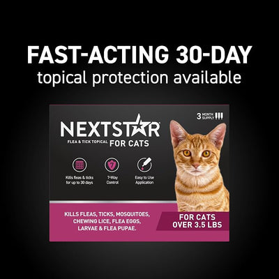 NEXTSTAR Flea and Tick Prevention for Cats, Repellent and Control, Fast Acting Waterproof Topical Drops, Flea Prevention for Cats Over 3.5 lbs, 1 Month Dose