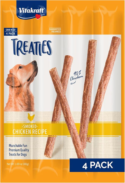 Vitakraft Treaties Smoked Chicken Dog Treats – Grain-Free, Meat-Rich Chews - Natural Smoke Flavor – Real Chicken No-Hide Dog Snacks, Moist & Meaty Texture – Individually Portioned Freshness – 4 Count